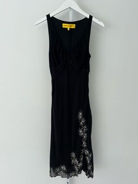 CATHERINE MALANDRINO BLACK SILK EMBELLISHED DRESS SIZE US 6